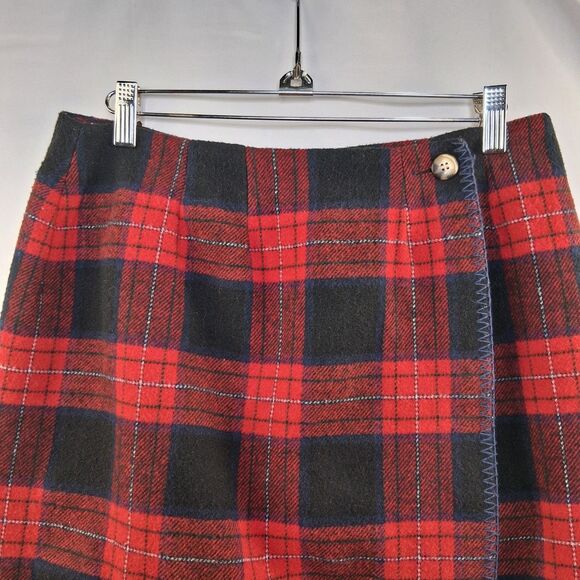 Vintage Marsh Landing Wool Plaid Red Navy Blue Wrap Skirt Size 10 Retro - Picture 2 of 13